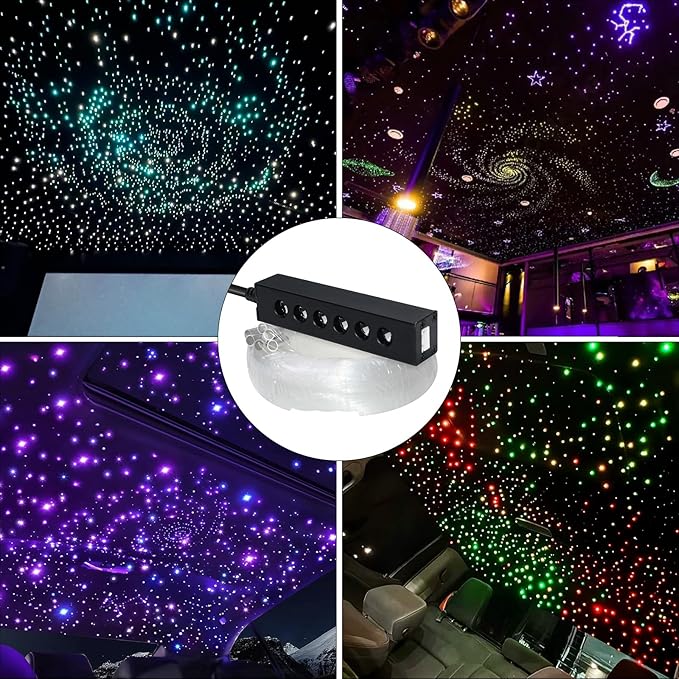 WEBUPAR 3.2W 6LEDs Meteor Starlight Headliner Kit, 360pcs 0.01in 6.56ft, RGBW Shooting Stars Fiber Optic Lights with Bluetooth APP Control for Car/Home Theater