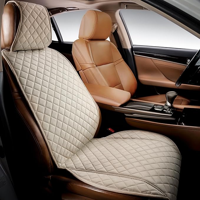 IVICY Faux Suede Front Car Seat Cover – Durable, Non-Slip Seat Protector for Cars – 1 Unit, Light Beige