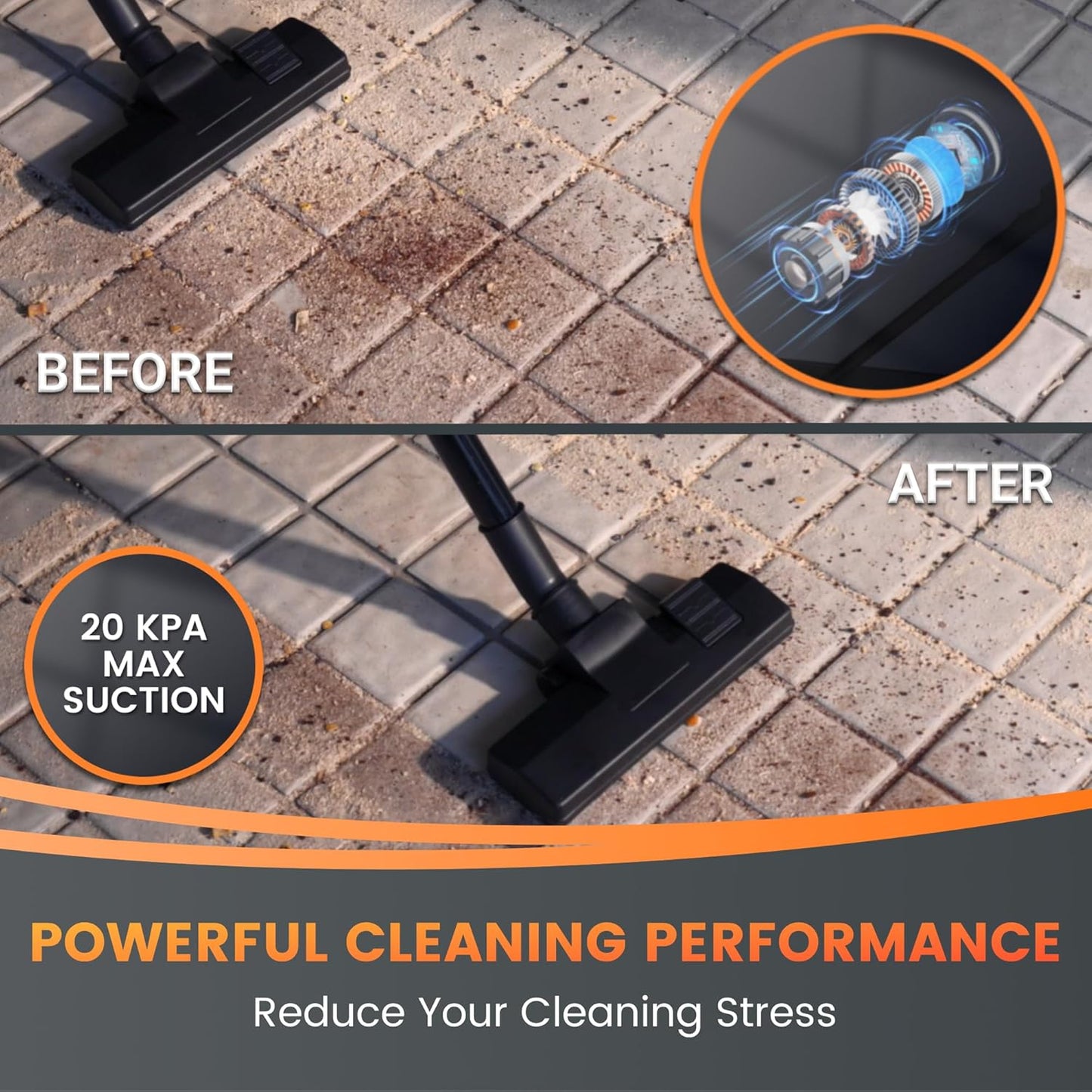 Giraffe Tools Grandstorm Retractable Vacuum Cleaner with 30 FT+ 1 FT Hose Wall Mounted, Wet Dry Vacuum Cleaner with 6 Nozzles for Car Detailing Normal Version, Grey （No Remote Control Funtion）