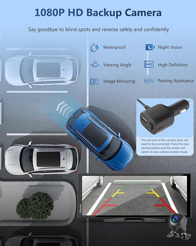 Carpuride Carplay Screen for Car with 4K Dash Cam & 1080P Backup Camera 11.26" Portable Car Play Touchscreen Wireless Carplay & Android Auto, Loop Recording, Voice Control, GPS Navigation, Mirror Link