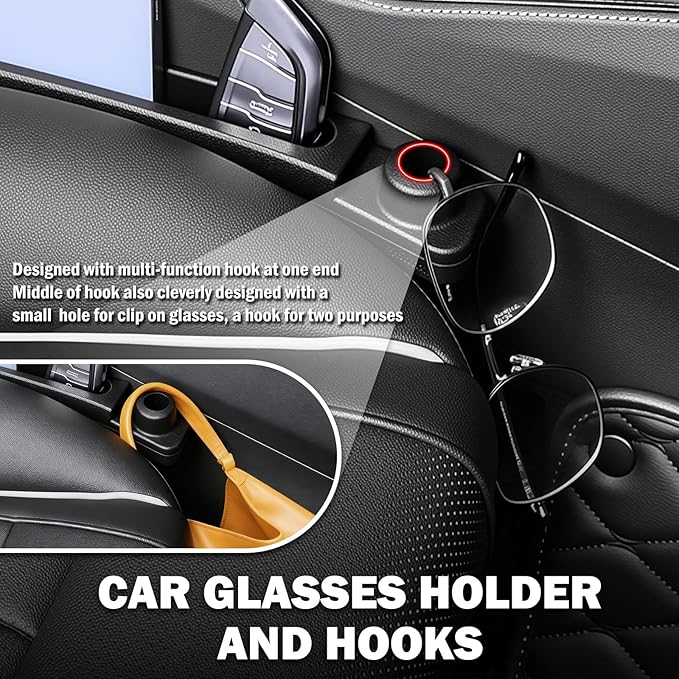 2PCS Car Seat Gap Filler Organizer with Car Glasses Holder,Multi-Function Cars Gap Seat Filler with Hooks,Storage Slots,Universal in Between Cars Seats Catcher for Gaps Filling