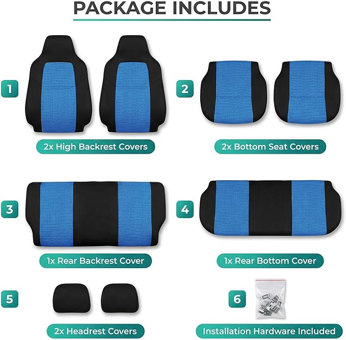 FH Group Automotive Full Car Seat Covers for SUV, Trucks, Sedan and More - Universal Fit Front High Back & Rear Solid Bench Design Interior Accessories - 3D Air Mesh Fabric Center Panel - Blue
