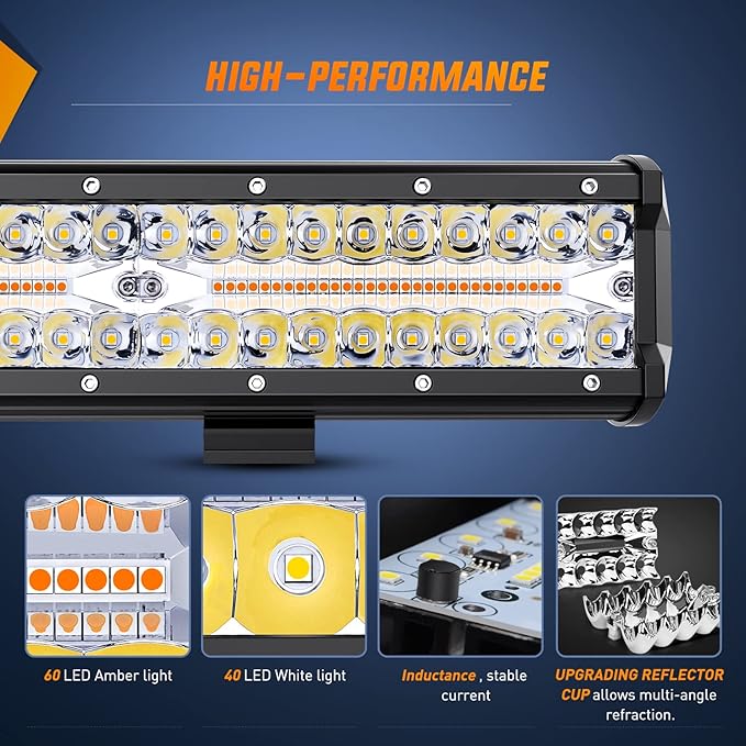 Nilight 12Inch 300W LED Light Bar Spot Flood Amber White Strobe 6 Modes with Memory Function Off-Road Truck Car ATV SUV Cabin Boat with 16AWG Wiring Harness Kit-1 Lead