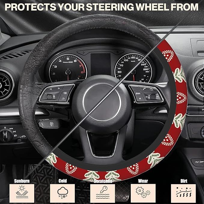Christmas Tree Car Steering Wheel Cover, Non-Slip Absorbing Sweat Car Wheel Cover Accessories for Men Women,Universal 15" Fit Auto SUV Vans Trucks