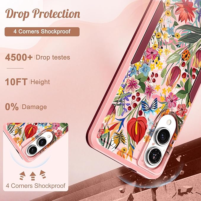for Samsung Galaxy S25 Edge Case - Compatible with MagSafe Women Girls Cute Magnetic Protective Phone Cover Girly Floral Flowers Heavy Duty Shockproof Design for Samsung S25 Edge Case