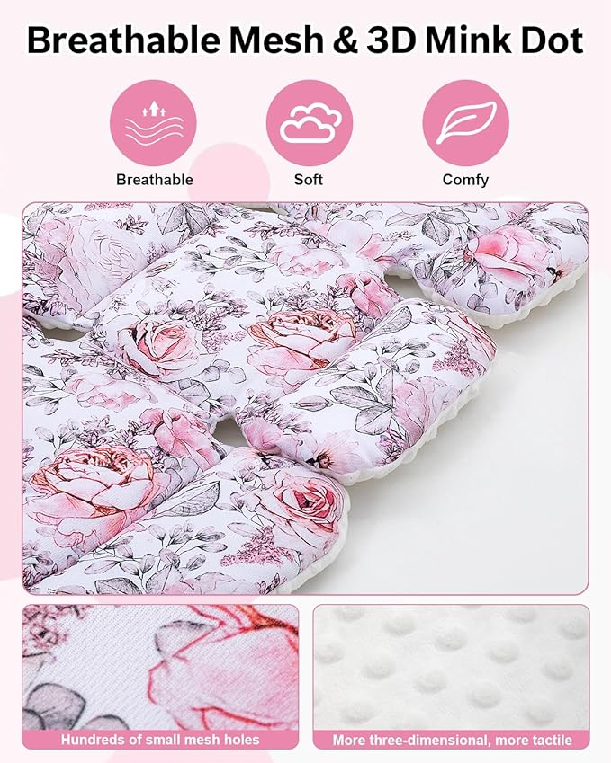 Infant Car Seat Insert with Extra Headrest, Adjustable Carseat Head Support for Preemie to Toddler, 2 in 1 Breathable Air Mesh Car Seat Insert for Newborn, Mink Dot Baby Car Seat Cushion for Stroller