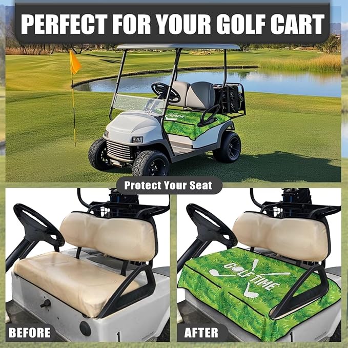 Biyejit Golf Cart Seat Covers with 4 Pockets Golf Cart Seat Towel Blanket Fits 2-Seat Golf Carts, Golf Cart Accessories