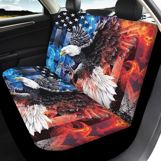KEIAHUAN American Flag Bald Eagle Car Seat Covers Full Set Auto Front Seat Cushion Rear Split Bench Seat Pads Breathable & Washable Fit Most Cars, Trucks, SUV or Vans