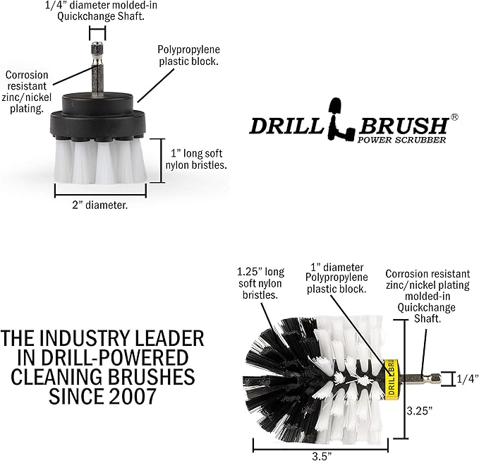Car, Motorcycle, Truck, Boat - Cleaning Supplies – Drill Brush – Soft White Detailing Brush Kit - Car Wash - Spin Brush - Wheel Cleaner - Interior, Vinyl, Upholstery, Fabric, Leather Seat Cleaner