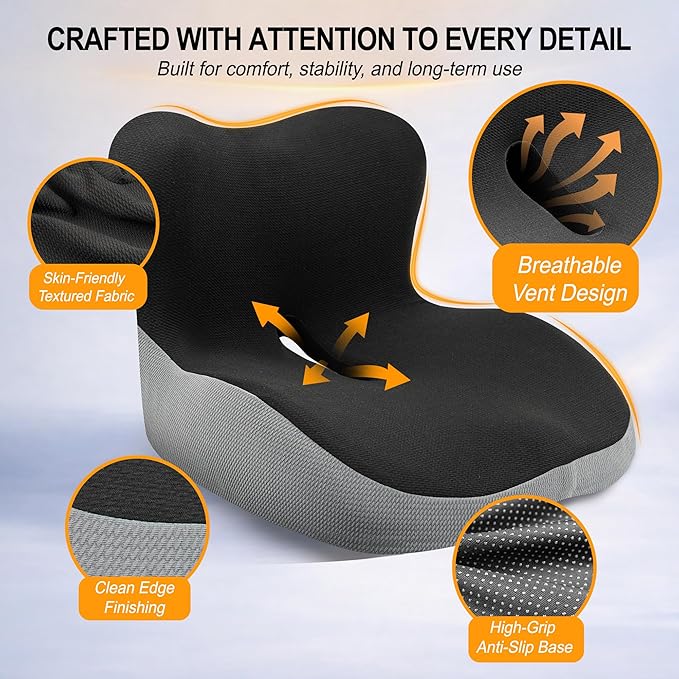 Memory Foam Car Seat Cushion with Lumbar Support, L-Shaped Ergonomic Design for Long Driving, Pressure-Relief Comfort for Car, SUV, Semi Truck & Office Chair