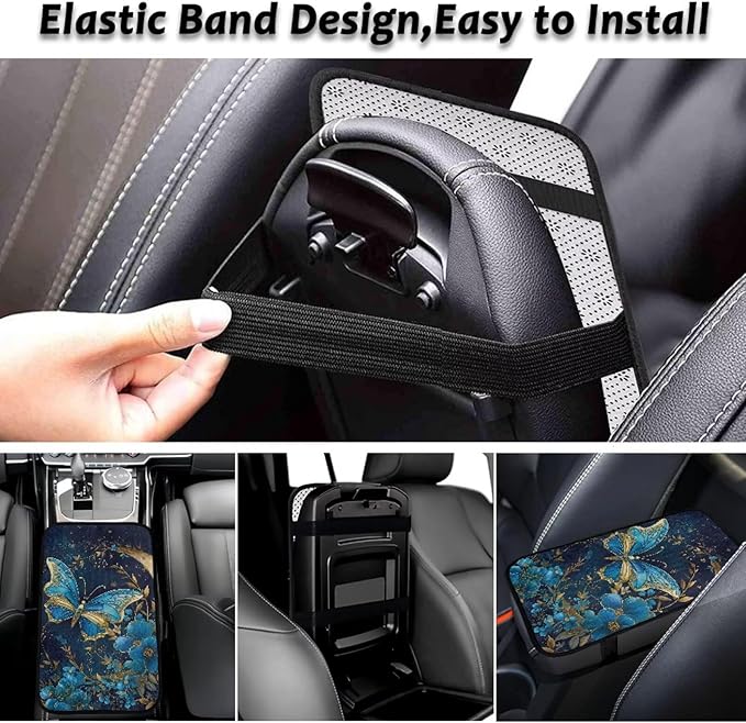 Flower Butterfly Car Armrest Seat Box Cover Accessories Full Coverage Car Center Console Cushion Pad Easy to Install Central Armrest Decoration Fit for Cars SUV Van Truck