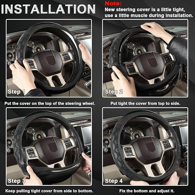 GIANT PANDA Steering Wheel Cover for Dodge Ram 1500 - Car Steering Wheel Covers for Dodge Ram 2500 3500 15.5-16 inch - Blue