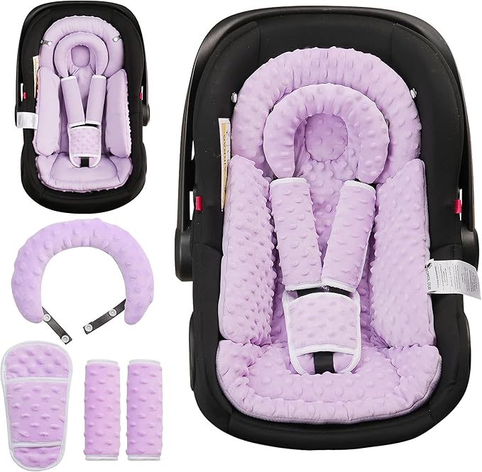 Infant Car Seat Insert with Removable Cushion for Baby Preemie Newborn Infant, Reversible carseat Insert Head Body Support Fits for Stroller, Baby Swing, Rocker, Bouncer, Bassinet - Purple