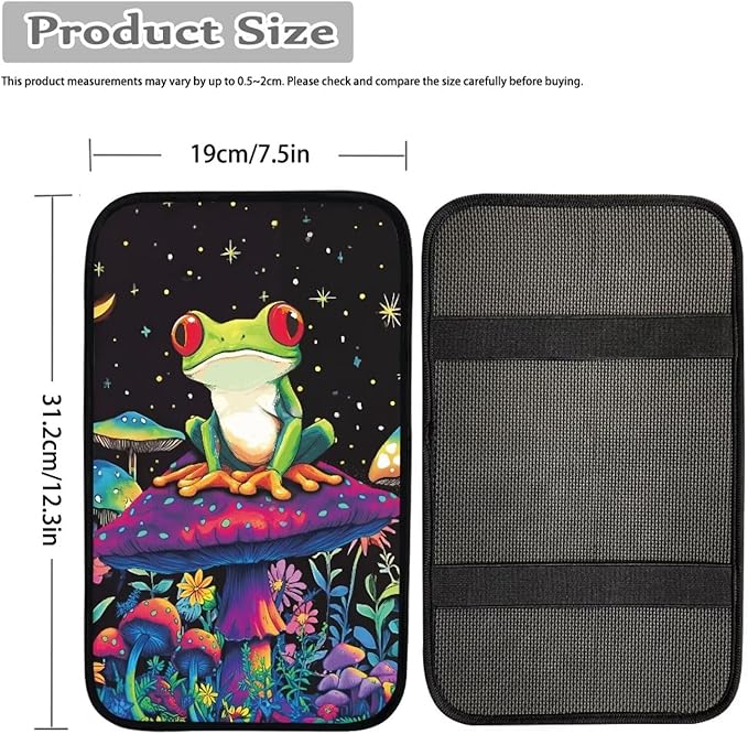 Dreaweet Mushroom Frog Center Console Cover Car Accessories for Women Interior Soft Comfort Vehicle Center Console Armrest Cover Pad Universal Fit Most Cars SUV Sedan