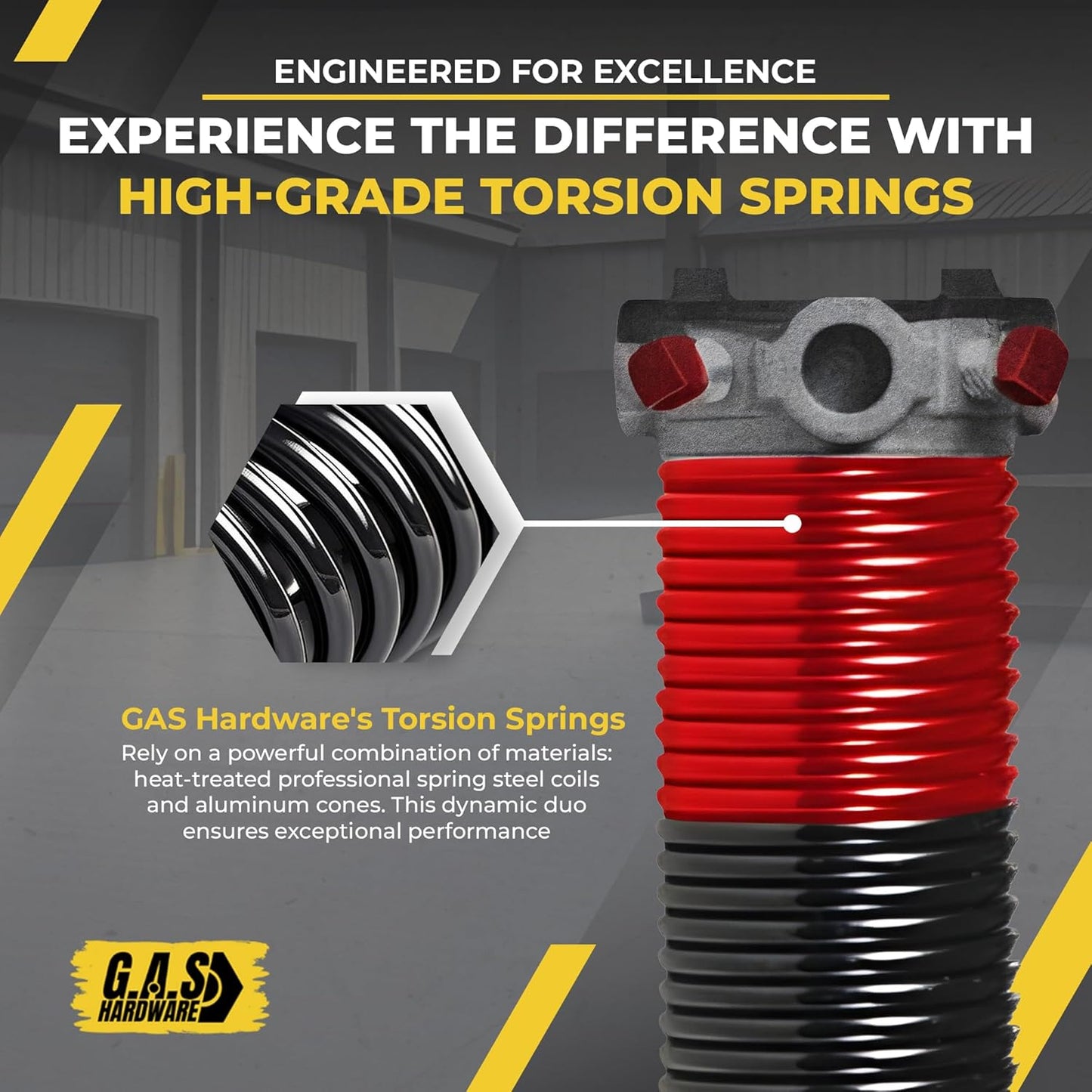 Garage Door Torsion Spring 225x2x27 Torsion Springs for Right Side of Garage Door with 1" Steel Bearing, Gloves, and Winding Bars Precision E-Coating 5-Year Warranty Minimum 30,000 Cycles (Black Cone)