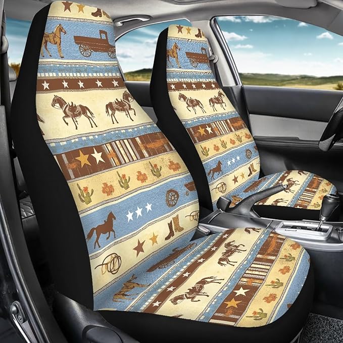 Car Seat Covers 2 Pcs Front Seats Only Interior Covers Fashion Auto Interior for Car Sedan Auto Truck SUV Easy to Install（Aztec Cowboy Print 83）