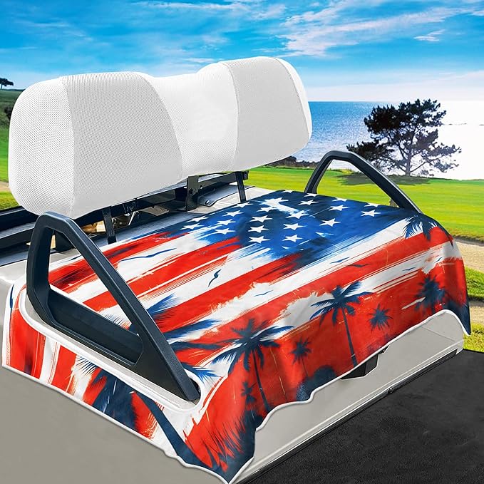 YOKYHOM American Flag Golf Cart Seat Covers for 2/4-Seater, Patriotic USA Seat Towel Blanket Keeps Seats Cool & Clean for Summer, Microfiber Fits EZGO, Club Car, Yamaha, 51"x31"