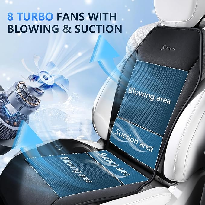 FLORICH Cooling Car Seat Covers with 8 Turbo Fans Blowing & Suction Ventilated Car Seat Cushion 12V-24V 3-Speed Adjustable Car Seats Cooling Pad Universal Fit for Car SUV Truck Van Summer Driving