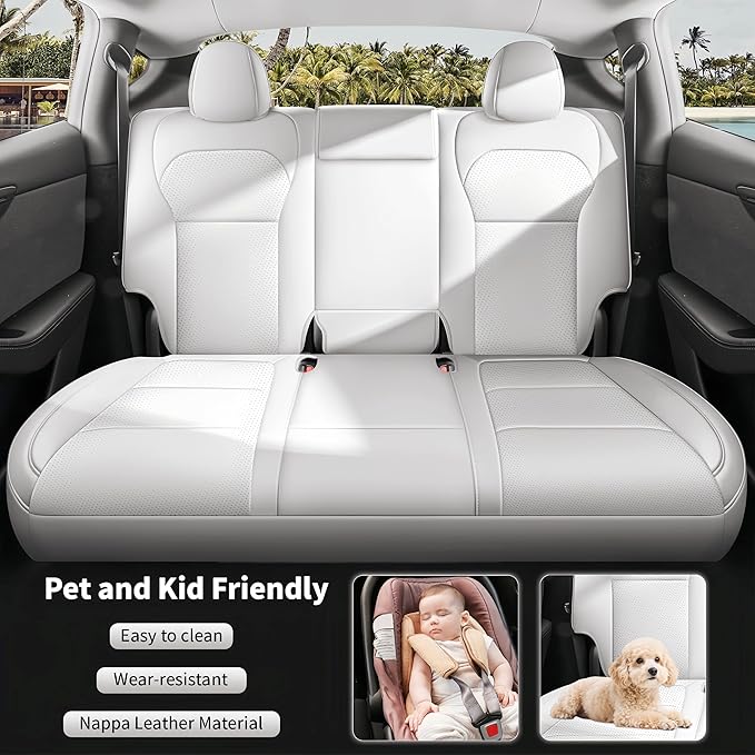 Leather Seat Cover for Tesla Juniper 2025 2026 Waterproof Seat Cover for Tesla Model Y (White-25 26)