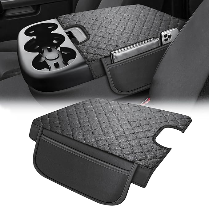 Center Console Cover Fit for 2007-2013 Silverado Tahoe Sierra Yukon Suburban Avalanche Jump Seat, Car Armrest Cushion, Middle Console Cover for Trucks, Arm Rest Pad with 2 Side Pockets