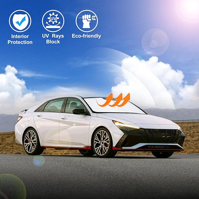 Windshield Sun Shade Custom Fit for 2021 2022 2023 2024 2025 2026 Hyundai Elantra Accessories Foldable Sunshade Sun Blocker Protect Car from Sun Rays & Heat Damage Keep Car Cooler