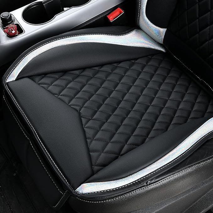 Flying Banner car seat Covers seat Cushions Luxe Fit Faux Leather Easy Installation Vehicles Non Slip Premium (Black Silver, 2 x Front Seat Cover)