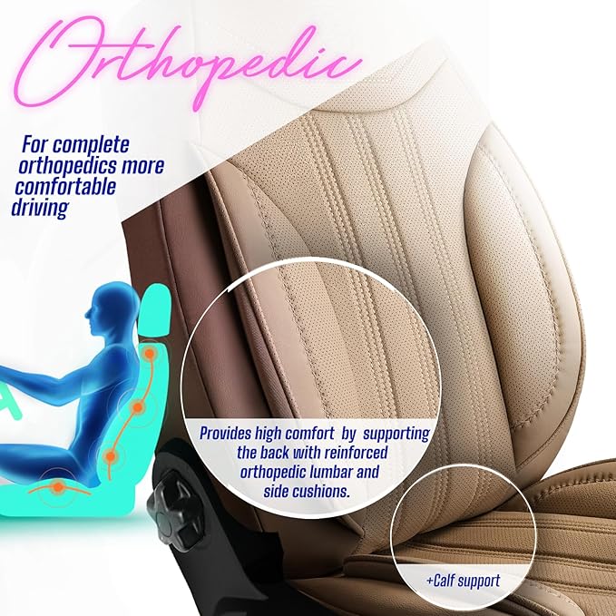 Premium Car Seat Covers Front Seat - Nappa Leather Car Seat Cover for SUV, Cars, Most Pickups, Beige, Car Seat Protector, Car Seat Covers Front Seats, Car Seat Protector