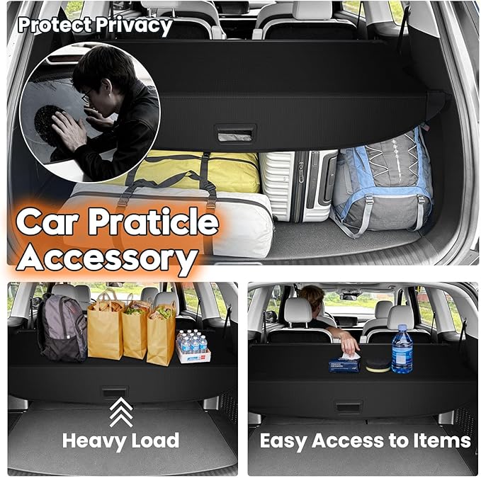 Powerty Retractable Cargo Cover for 2020-2025 Kia Telluride - Canvas Texture Trunk Cover Privacy Screen Rear Security Shade for Telluride Accessories