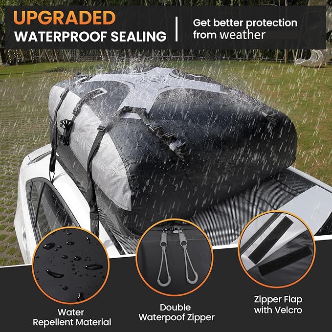 Sailnovo Rooftop Cargo Carrier Roof Bag,20 Cubic feet Soft PVC Waterproof Roof Bag for Most Vehicles with/Without Rack with Strap,Anti-Slip Mat,Padlock,Foldable Car Top Carrier for Road Trip Camping