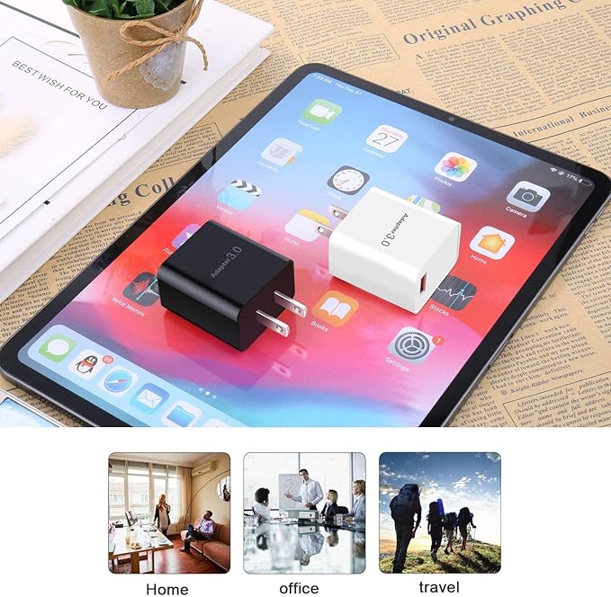 5V 3A USB Wall Charger Fast Charging Block Phone Charger USB Plug Compatible with iPhone 16 15 14 Pro Max Galaxy S24 S23 Ultra 22 21 20 A03s Android Camping Fan – [2Pack] Black White