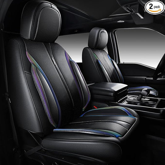 CAR PASS Nappa Leather Seat Covers Front Seats Only, Waterproof Faux Leather car Seat Cover 2 Piece Cushions Protector Universal Fit for SUV Truck Automotive Vehicle, Chameleon Iridescent Reflective