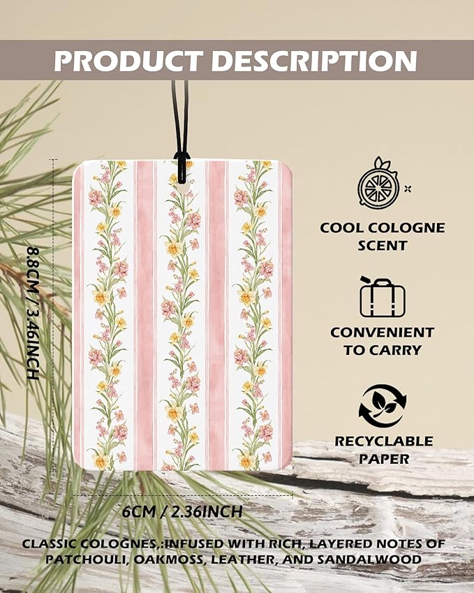 Christian Preppy Pink Cologne Car Air Freshener 4 Pcs, Coquette Pink Bow Cherry Floral Bible Verse Hanging Air Freshener for Cars Bathroom Dorm Books Decor, Cute Accessories Gifts for Women