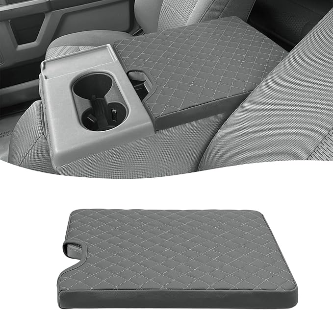 KBH Center Console Armrest Cover for 2015-2025 Ford F150, 2017-2025 F250 F350-F550, with 40/20/40 Jump Seat, Middle Console Protector, Vinyl Leather Interior Accessories, Anti-Scratch, Gray