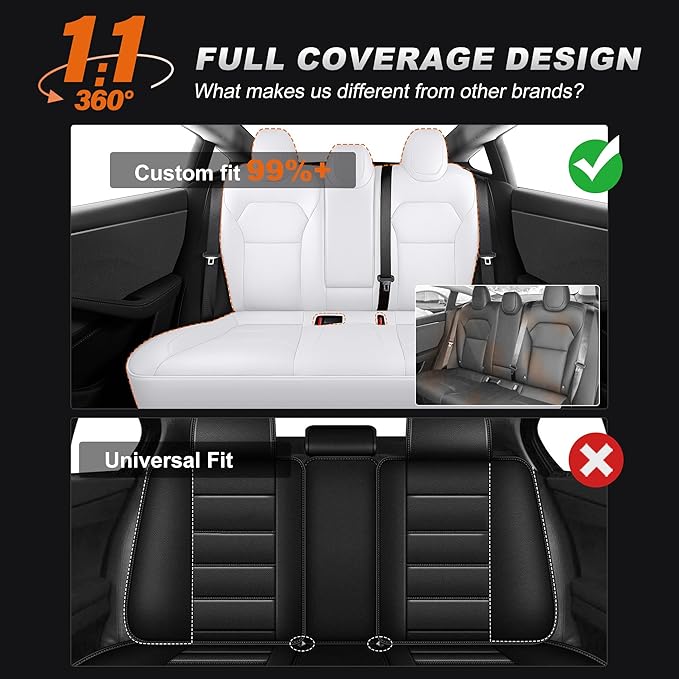 AOMSAZTO Car Seat Cover for Tesla Model 3 2024 2025 (Not for Performance) - Full Set Customized White Seat Covers (with Armrest Cover)
