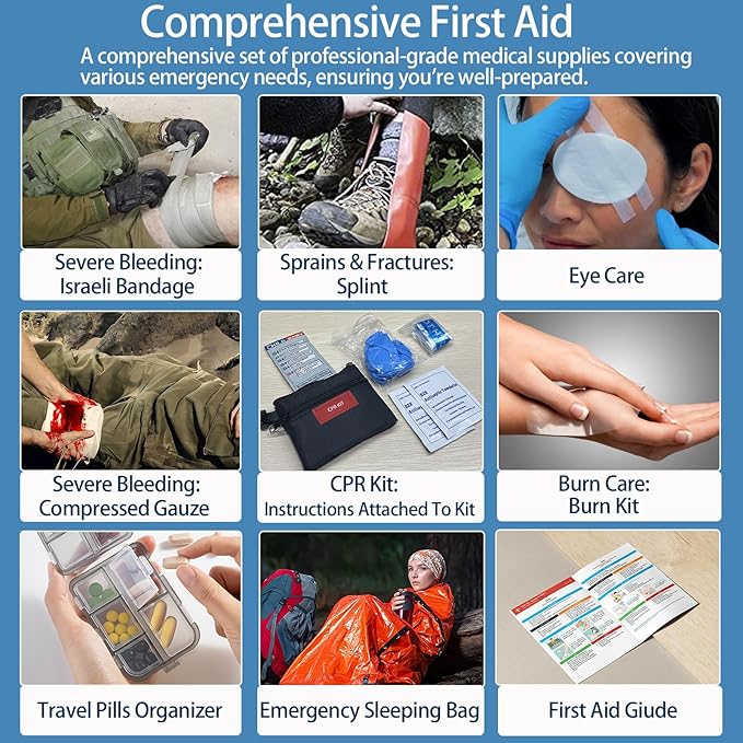 348-Piece Waterproof First Aid Kit- Comprehensive Trauma Kit for Marine/Boating/Camping/Hurricanes, Car & Home Emergency Medical Kits with Labeled Compartments, MOLLE System & CPR Kit