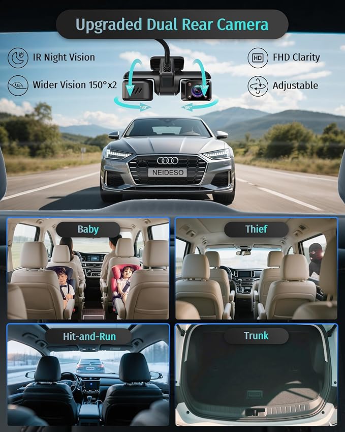 Neideso 5 Channel 360° Dash Cam Front and Rear, 2.7K + 4*1080P, STARVIS 2 Sensor, AI Driver Fatigue Alert, 5GHz WiFi GPS Car Dash Camera, HDR Night Vision, Free 128GB Card, 24H Parking Mode, N900Ultra