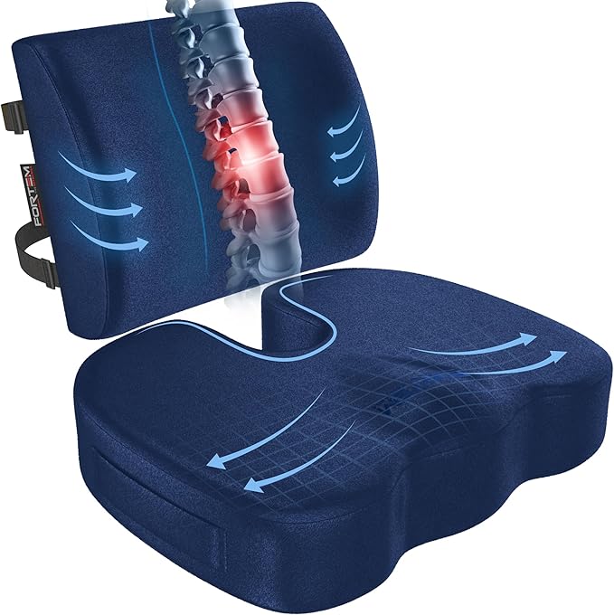 FORTEM Seat Cushion, Office Chair Cushion, Lumbar Support Pillow for Office Chair, Memory Foam Sciatica Coccyx Tailbone Pressure Pain Relief, Car Sitting Pad, Washable Non Slip, XL