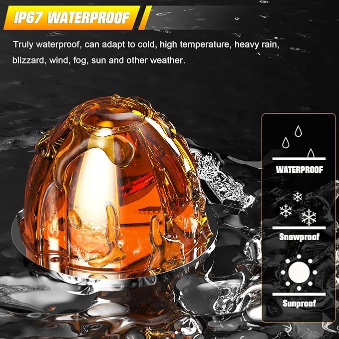 BJZ 2Pcs Amber Watermelon LED Strobe+Constant Marker Lights Dual Function Watermelon-shaped Side Marker Clearance Tail Top Cap Roof Lights for Trailer Truck Semi-trailer Heavy-duty Truck Bus Van