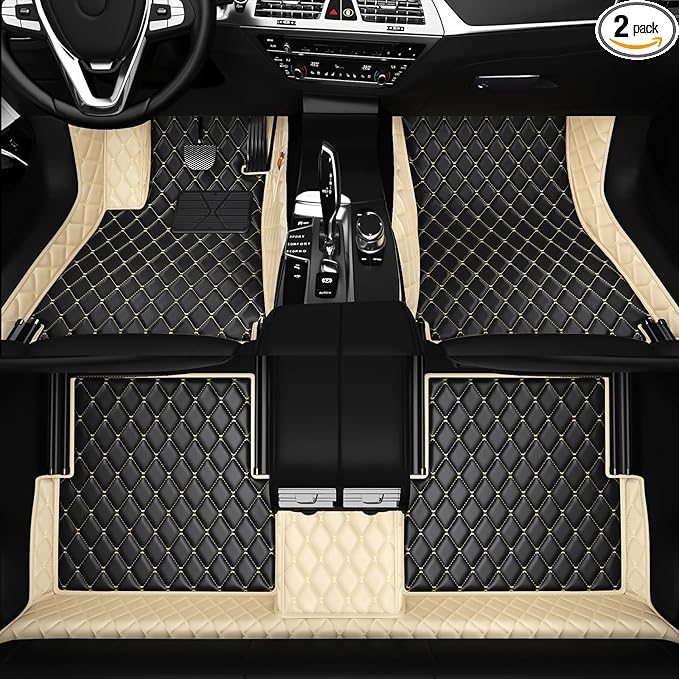 All-Weather car Floor MATS-Suitable for 99% of car Models,Leather car mat, offering Personalized Embroidery and Multiple Color Options,Provide Protection for car Rug (Rice1)