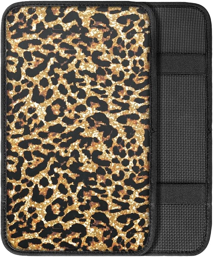 Dreaweet Cheetah Print Car Accessories Car Center Console Cover Universal Car Armrest Cover Pad Soft Comfortable Center Console Cover Replacement
