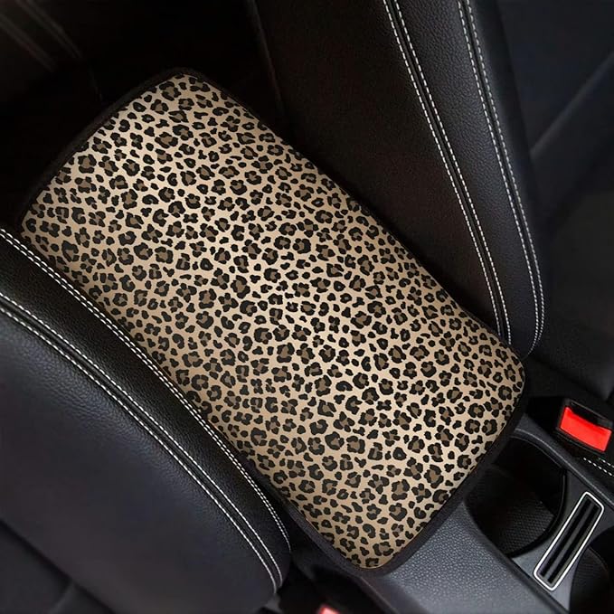 JoyLamoria Leopard Print Car Armrest Cushion Cover Center Console Box Pad Car Accessories