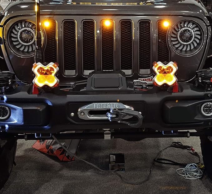 iJDMTOY 3pc Set Pre-Runner Style 12-SMD Amber Yellow LED Grille Clearance Light Kit Compatible with Jeep Wrangler JL or Gladiator JT