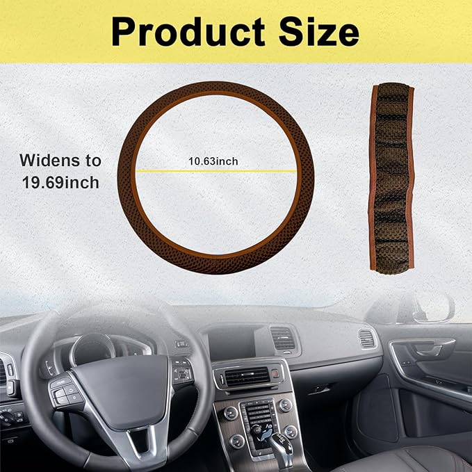 Kewucn Car Elastic Stretch Steering Wheel Cover, Soft Microfiber Breathable Ice Silk, Universal 15 Inch Anti-Slip Auto Steering Wheel Protector, Fit Car, SUV, Van, Sedan, Truck (Brown)