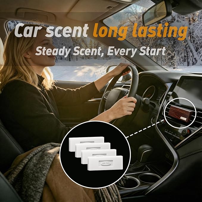 4 Packs Amber Vanilla Scented Natural Wood Vent Clips,【Ease Your First Breath】 Odor Refresh Car Scents Air Freshener Refills, Long Lasting Fragrance Diffuser, SUV Essentials Gift for Women
