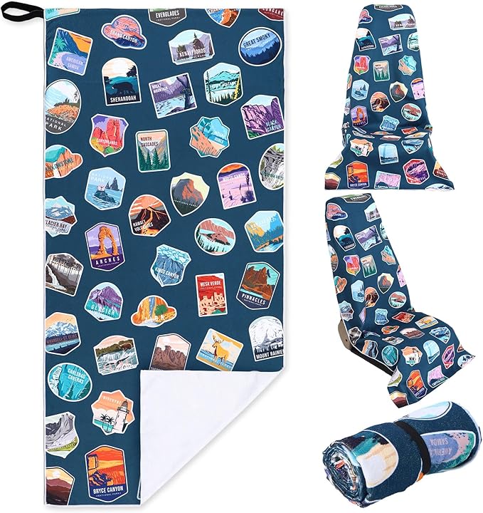 Hahafelt Car Seat Towel Covers Christmas Car Accessories Gifts Athletic Running Towel Performance Microfiber Post Workout Sweat Washable Cover Non Slip for Seat Outdoor Sport (National Park)