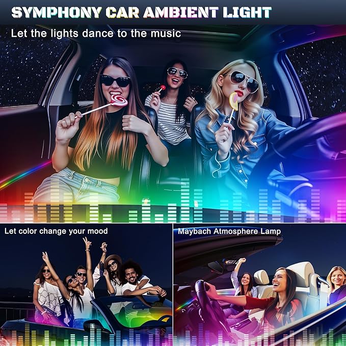 Dreamcolor Acrylic Interior Car LED Strip Light with USB/Type C/4-Port Cigarette Lighter,RGB 6 in 1 with 187 inches 650 LEDs Ambient Lighting Kits, Sound Active Function Neon Led Strips for Car