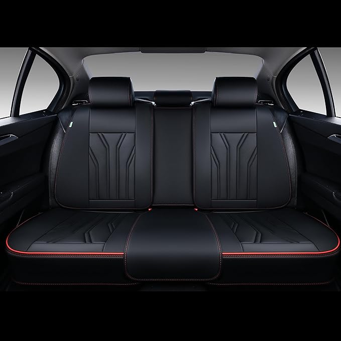 FLORICH Leather Seat Covers, Seat Covers Full Set, Car Seat Protectors 5 Seats, Automotive Seat Covers Fit for Most Cars Trucks SUV-Black&Red Line