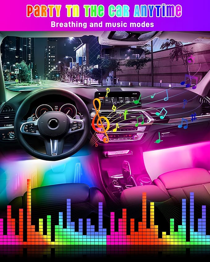 STONEBANKS 5.7FT LED Interior Light for Car, 48LEDs RGB USB Under Dash Lighting, Footwell Neon Internal Lights Kit, Smart APP and Remote Dual Control, Multicolor Music and Mic Mode