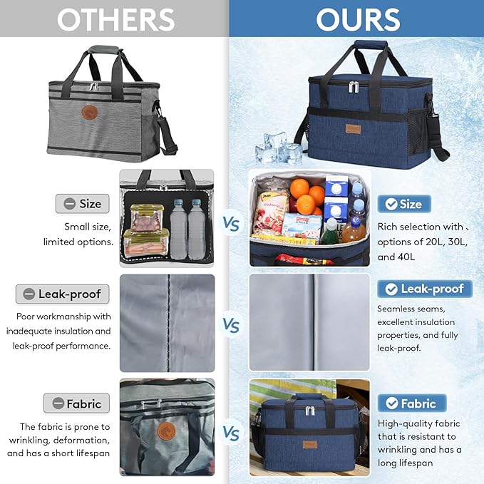 Lifewit Cooler Bag 30/50/60 Cans Collapsible and Insulated Large Lunch Bag Leakproof Soft Cooler Portable Tote for Camping/BBQ/Family Outdoor Activities