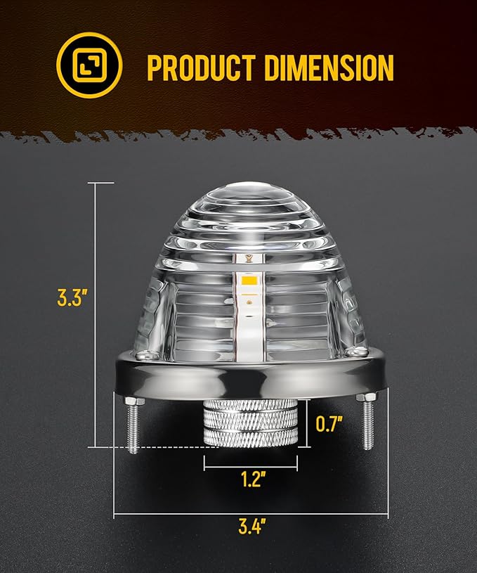 Partsam 2Pcs Clear Glass Lens Amber LED Watermelon Lights, Round Shape Light Watermelon Underglow Lights Turn Signal for Semi Truck Pickup, Compatible with Freightliner Kenworth Peterbilt